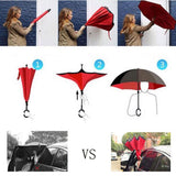 Windproof Reverse Folding Double Layer Inverted Chuva Umbrella, Self Standing