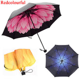 Three-folding Color Coating 3D Flower Print Sunny and Rainy Umbrella, Anti UV