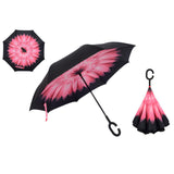 Windproof Reverse Folding Double Layer Inverted Chuva Umbrella, Self Standing