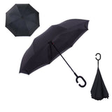 Windproof Reverse Folding Double Layer Inverted Chuva Umbrella, Self Standing