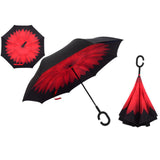 Windproof Reverse Folding Double Layer Inverted Chuva Umbrella, Self Standing