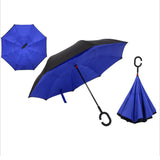 Windproof Reverse Folding Double Layer Inverted Chuva Umbrella, Self Standing