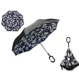 Windproof Reverse Folding Double Layer Inverted Chuva Umbrella, Self Standing