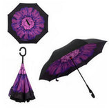 Windproof Reverse Folding Double Layer Inverted Chuva Umbrella, Self Standing