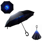 Windproof Reverse Folding Double Layer Inverted Chuva Umbrella, Self Standing