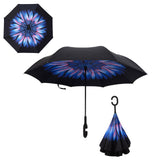 Windproof Reverse Folding Double Layer Inverted Chuva Umbrella, Self Standing