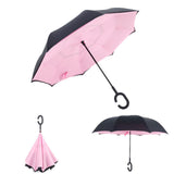 Windproof Reverse Folding Double Layer Inverted Chuva Umbrella, Self Standing