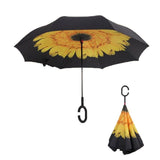 Windproof Reverse Folding Double Layer Inverted Chuva Umbrella, Self Standing