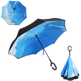 Windproof Reverse Folding Double Layer Inverted Chuva Umbrella, Self Standing