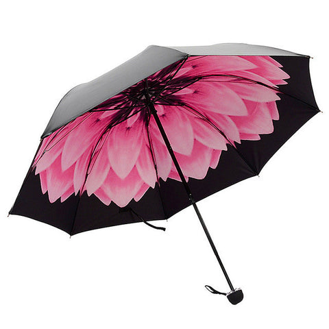 Three-folding Color Coating 3D Flower Print Sunny and Rainy Umbrella, Anti UV