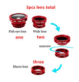 Fisheye Lens 3 in 1 mobile phone lenses fish eye +wide angle +macro camera lens for iphone 7 6s plus 5s/5 xiaomi huawei samsung